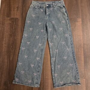 Jfor Justify Pink Bow-Patterned Wide Leg Leg Jeans